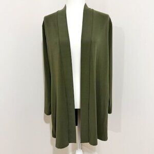 Chico's Easy Chic Drape-Front Knit Long Sleeve Jacket in Olive Size 1 / M NWT